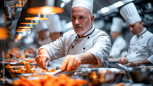 Chef Prepares Food in Kitchen. Generative AI
