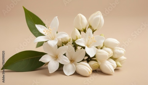 White mogra or arabian jasmine or Jasminum sambac flower Buds on Beige background