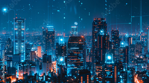 A futuristic cityscape with advanced artificial intelligence