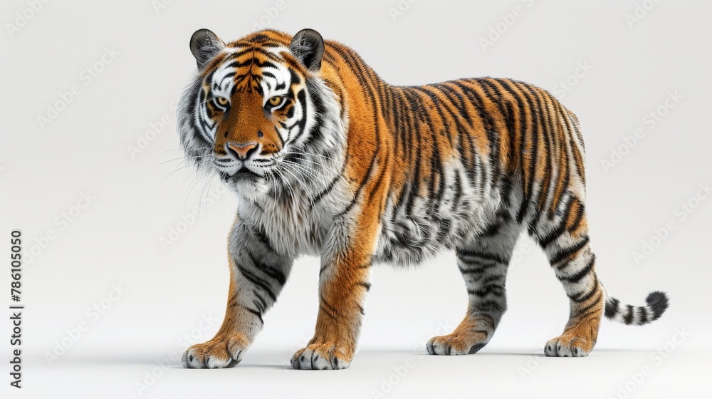 Fototapeta premium A tiger is walking on a white background