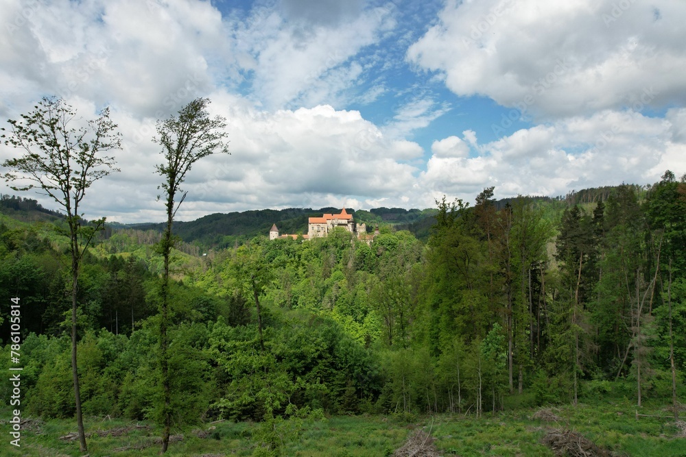 Beautiful castle of Pernstejn with a cloudy blue sky in the background in the Czech Republic Beautiful castle of Pernstejn with a cloudy blue sky in the background in the Czech Republic