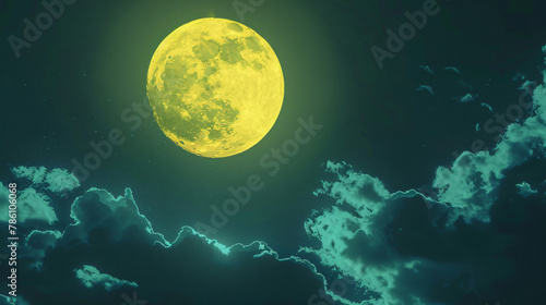 A vibrant yellow full moon shines brightly 