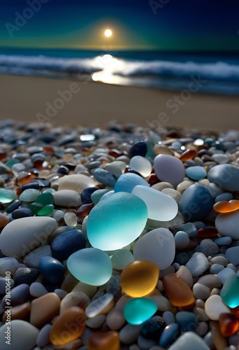 AI generated illustration of colorful pebbles on the beach