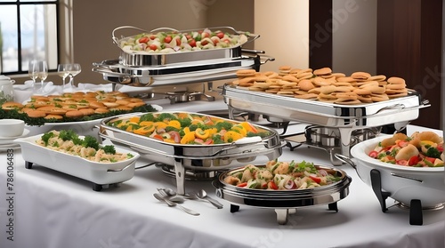 Buffet setup and catering supplies. Serving ware and Chafing dishes. Restaurant supply stores, event coordinators, and caterers photo