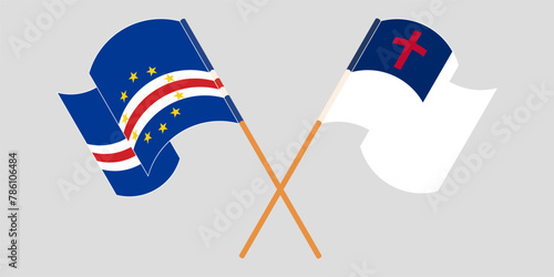 Crossed and waving flags of Cape Verde and christianity