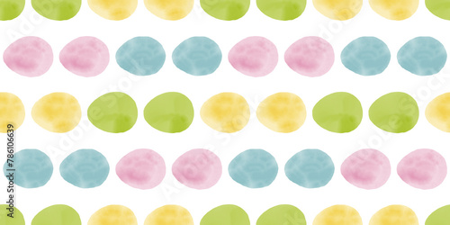Cute illustration with colorful Easter eggs with watercolor texture, spring banner