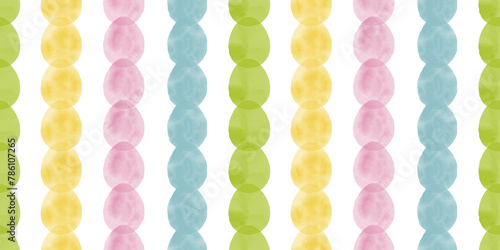 Cute illustration with colorful Easter eggs with watercolor texture, spring banner