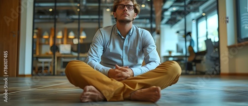 Overworked Professional Seeking Solace on Office Floor. Concept Mental Health, Workplace Burnout, Stress Management, Office Breaks