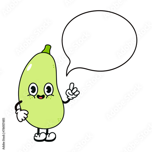 Vegetable marrow with speech bubble character. Vector hand drawn traditional cartoon vintage, retro, kawaii character illustration icon. Isolated white background. Vegetable marrow character © Yevhen