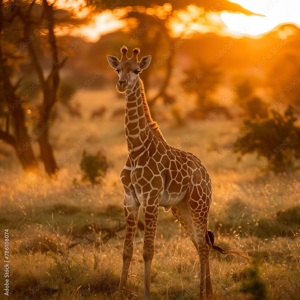 AI illustration of a giraffe standing in a field of tall dry grass