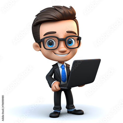 Businessman, cartoon character with laptop