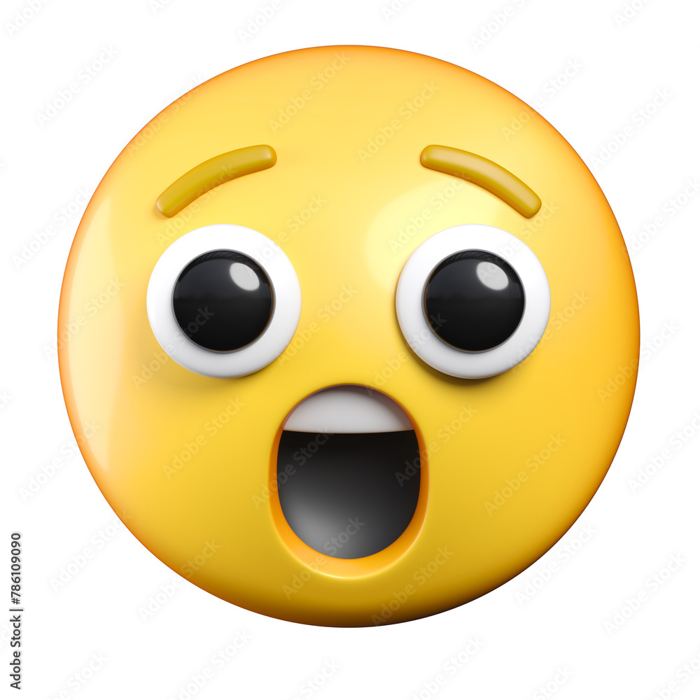 Fototapeta premium Hushed Face emoji, a face with raised eyebrows, and a small, open mouth, as if it has been hushed by concern or correction, emoticon 3d rendering