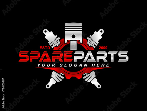 spare parts, auto part logo emblem design isolated on black background 