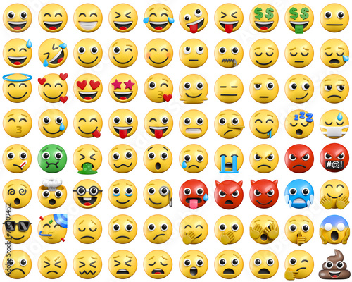 Fototapeta Naklejka Na Ścianę i Meble -  Set of emojis with various expresions, emoticons collection isolated from the background 3d rendering