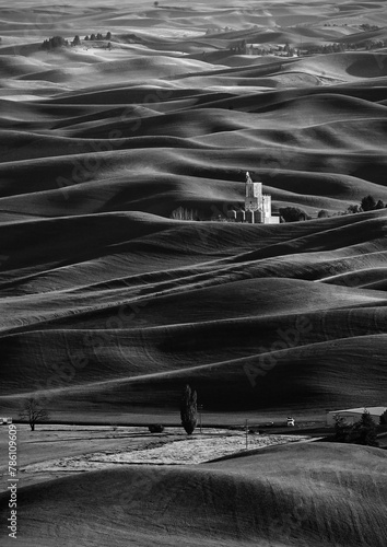 Aerial grayscale shot of Steptoe Butte State Park in Washington State photo