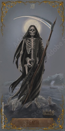DEATH. Card number 13. Magical tarot. Tarot Major Arcana Cards. Free-hand digital painting. Not using AI.