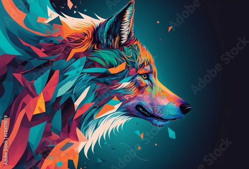 the wolf, created using triangles and geometrics, is on a black background