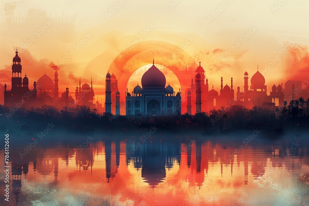 AI generated illustration of Eid al-Fitr mosque celebration