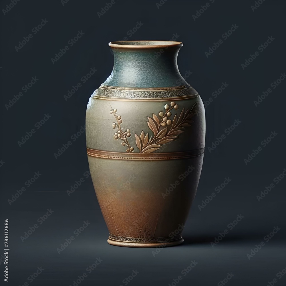 a vase sitting on top of a black surface with no one in it