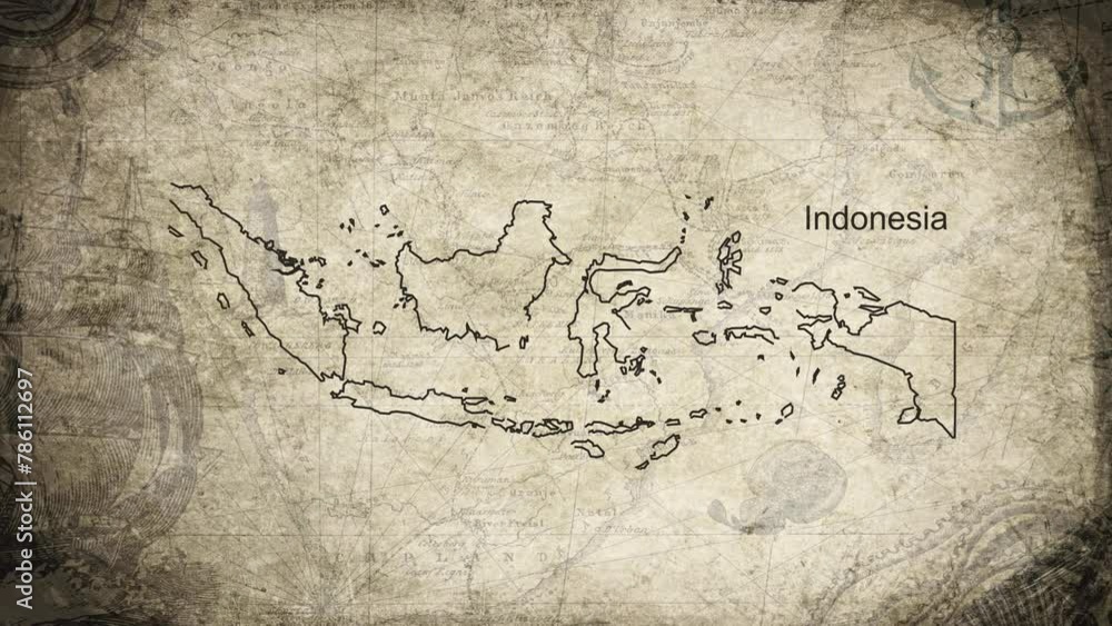 Indonesia map drawn on a cartography background sheet of paper Indonesia map drawn on a cartography background sheet of paper