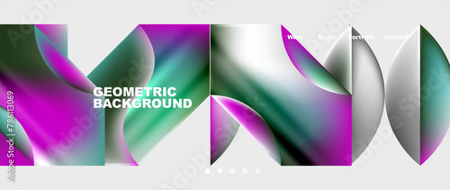 The geometric background features a gradient of purple and green colors resembling a terrestrial plant. The shades range from violet to magenta, creating a visually appealing design