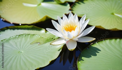 beautiful white water lily or lotus flower in pond