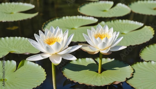 beautiful white water lily or lotus flower in pond