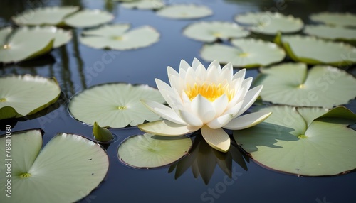 beautiful white water lily or lotus flower in pond