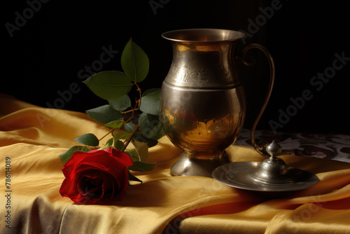 Classical still life with roses in a messing vase