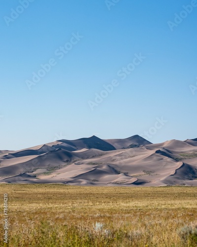 Vertical shot of Great Sand Dunes National Park and Preserve under the sunlight in Colorado