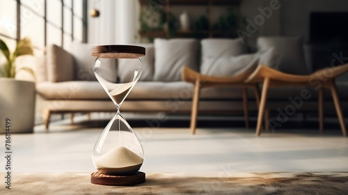 AI-generated illustration of an Hourglass on the floor of a house