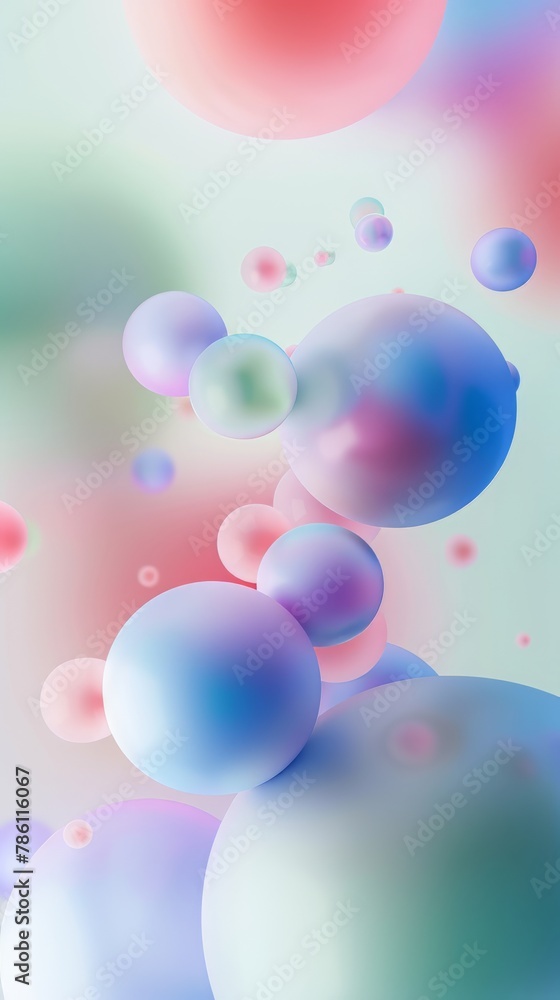 Shiny balls with different size and colors for background. Chaotic floating Glossy spheres and bubbles in empty space for cosmetic product display. floating bubbles in 3d style. Generative ai.