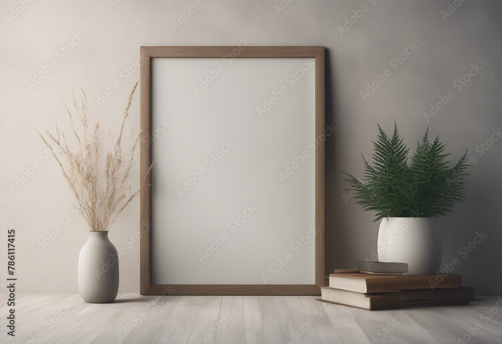 Frame mockup close up in empty interior background 3d render Frame mockup close up in empty interior background 3d render