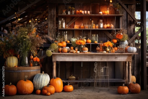 Pumpkin Patch Bar: Set up a bar with pumpkins, autumn leaves, and candles for a rustic Halloween vibe.