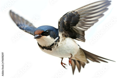 Portrait of a flying swallow bird, passerine songbird, on a bright background photo