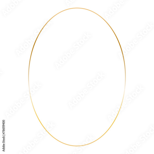 Golden ellipse frame. Vector outline thin oval aesthetic geometric shine border for invitations design