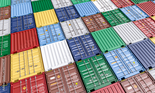 Colorful cargo containers from above