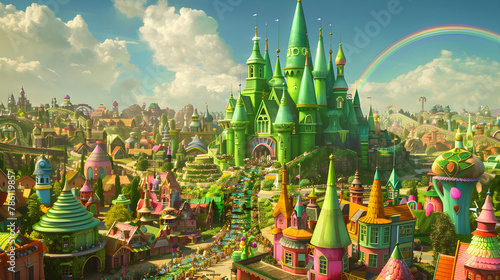 Incredible View of the Emerald City and its Inhabitants in the Enchanting Land of Oz photo