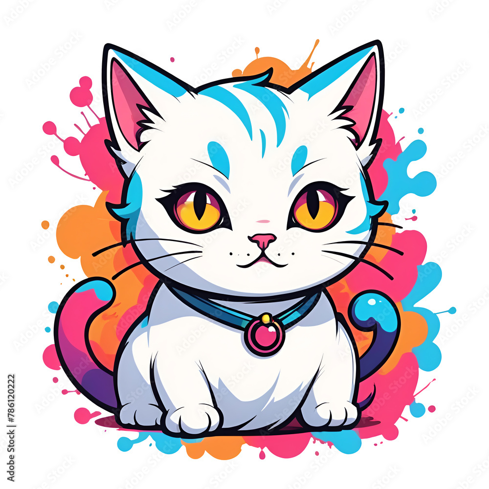 Colorful vector color splash illustration of a cute cat design color painting