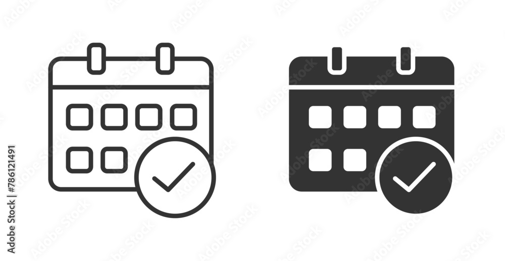 Calendar icon for design. Simple flat style personal organizer with check mark symbol. Calendar icon for design. Simple flat style personal organizer with check mark symbol.