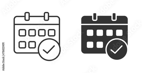 Calendar icon for design. Simple flat style personal organizer with check mark symbol.