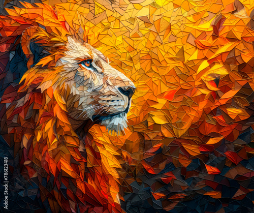 Leo, lion, low poly art illustration. AI generative