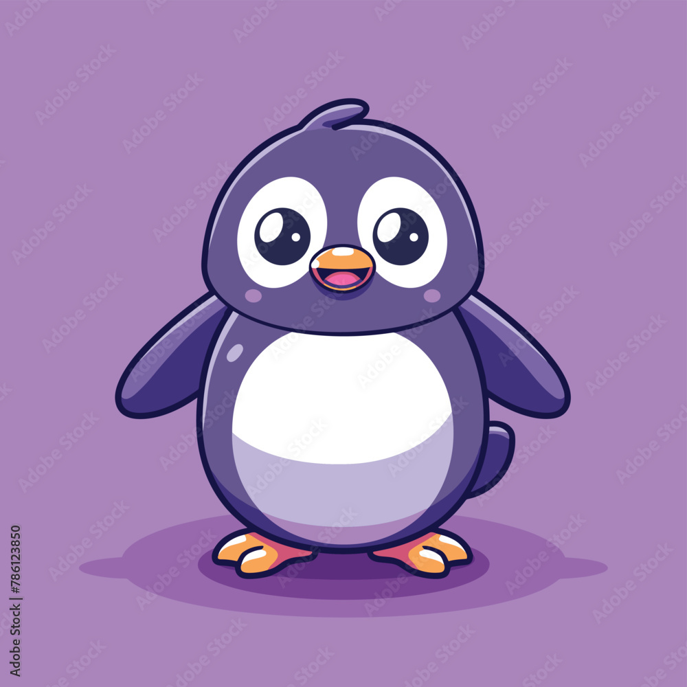 Cute little happy penguin cartoon animal illustration vector graphic