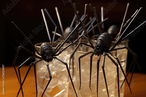 Creepy Crawlies on Straws: Add plastic spiders or bugs to straw decorations. © OhmArt