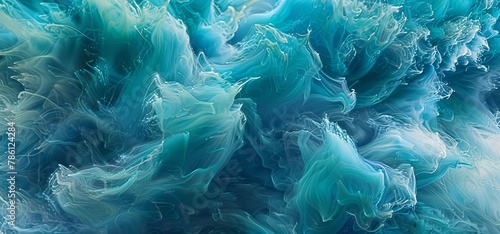 Green and blue swirling substance floating on the water surface in a lake, AI-generated.