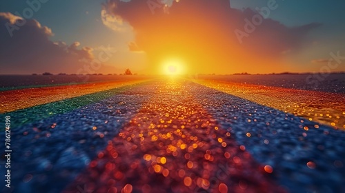 the sun shines bright on the horizon as a road