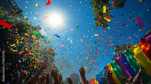 Vibrant Confetti Explosion at Pride Festival Celebration