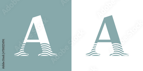 Logo Nautical. Letra inicial A con olas de mar