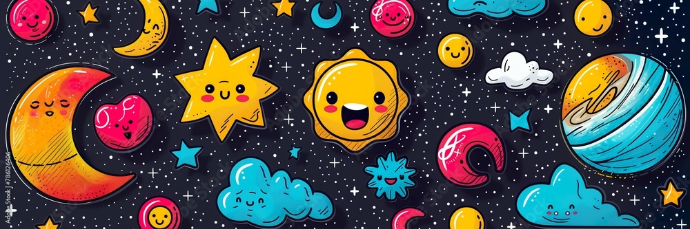 an image of a space themed pattern on a black background