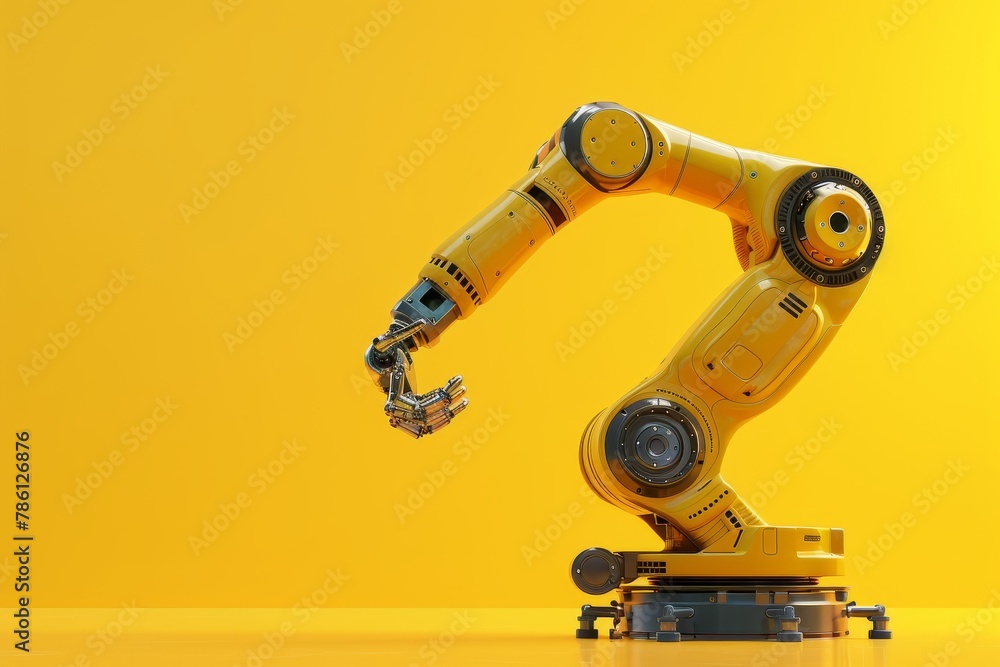 A robot with a arm is standing on a background A robot with a arm is standing on a background